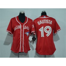 MLB Toronto Blue Jays 19 Jose Bautista Red Canada Day Stitched Baseball Women Jersey