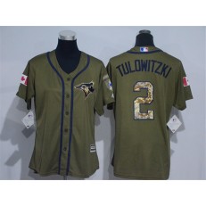 MLB Toronto Blue Jays 2 Troy Tulowitzki Green Salute to Service Majestic Baseball Women Jersey