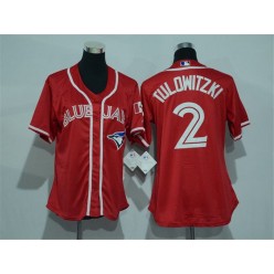 MLB Toronto Blue Jays 2 Troy Tulowitzki Red Canada Day Stitched Baseball Women Jersey