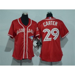 MLB Toronto Blue Jays 29 Joe Carter Red Canada Day Stitched Baseball Women Jersey