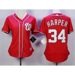 MLB Washington Nationals 34 Bryce Harper Alternate Red 2015 Cool Base Women Jersey