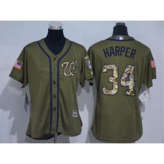 MLB Washington Nationals 34 Bryce Harper Green Salute to Service Majestic Baseball Women Jersey