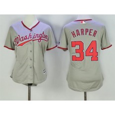 MLB Washington Nationals 34 Bryce Harper Grey Road Stitched Women Jersey