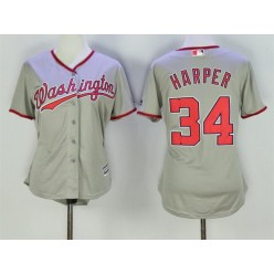 MLB Washington Nationals 34 Bryce Harper Grey Road Stitched Women Jersey