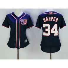 MLB Washington Nationals 34 Bryce Harper Navy Blue Majestic Women Jersey