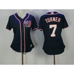 MLB Washington Nationals 7 Trea Turner Navy Blue Majestic Women Jersey