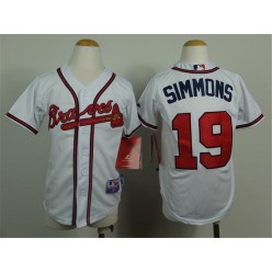 MLB Atlanta Braves 19 Andrelton Simmons White Youth Jersey