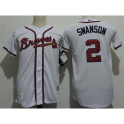 MLB Atlanta Braves 2 Dansby Swanson White New Cool Base Youth Jersey