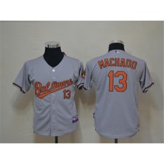 MLB Baltimore Orioles 13 Manny Machado Grey Cool Base Youth Jersey