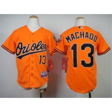 MLB Baltimore Orioles 13 Manny Machado Orange Cool Base Stitched Baseball Youth Jersey