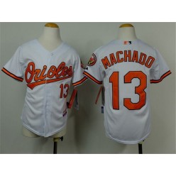 MLB Baltimore Orioles 13 Manny Machado White Cool Base Stitched Baseball Youth Jersey
