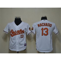 MLB Baltimore Orioles 13 Manny Machado White Cool Base Youth Jersey