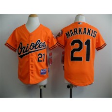 MLB Baltimore Orioles 21 Nick Markakis Orange Cool Base Stitched Baseball Youth Jersey