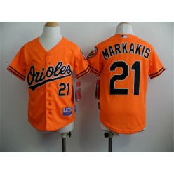MLB Baltimore Orioles 21 Nick Markakis Orange Cool Base Stitched Baseball Youth Jersey