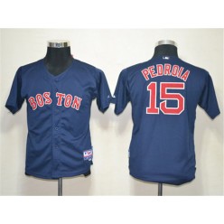 MLB Boston Red Sox 15 Dustin Pedroia Dark Blue Cool Base Youth Jersey