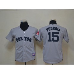 MLB Boston Red Sox 15 Dustin Pedroia Grey Cool Base Youth Jersey