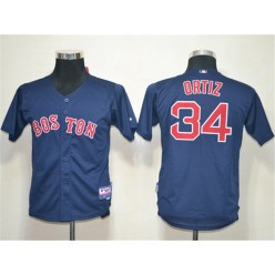 MLB Boston Red Sox 34 David Ortiz Dark Blue Cool Base Youth Jersey