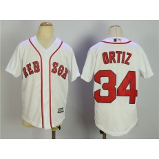 MLB Boston Red Sox 34 David Ortiz Name White Stitched Majestic Cool Base Youth Jersey