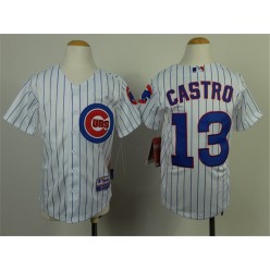 MLB Chicago Cubs 13 Starlin Castro White With Blue Strip Youth Jersey