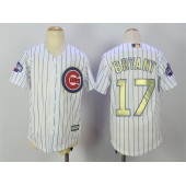 MLB Chicago Cubs 17 Kris Bryant White(Blue Strip) Gold Program Cool Base Stitched Youth Jersey