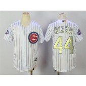 MLB Chicago Cubs 44 Anthony Rizzo White(Blue Strip) Gold Program Cool Base Stitched Youth Jersey