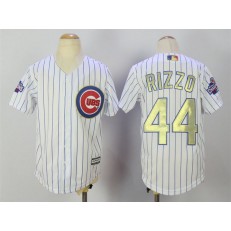 MLB Chicago Cubs 44 Anthony Rizzo White(Blue Strip) Gold Program Cool Base Stitched Youth Jersey