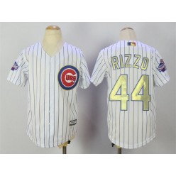 MLB Chicago Cubs 44 Anthony Rizzo White(Blue Strip) Gold Program Cool Base Stitched Youth Jersey