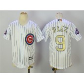 MLB Chicago Cubs 9 Javier Baez White(Blue Strip) Gold Program Cool Base Stitched Youth Jersey