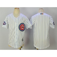 MLB Chicago Cubs Blank White(Blue Strip) Gold Program Cool Base Stitched Youth Jersey
