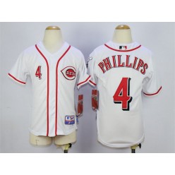 MLB Cincinnati Reds 4 Brandon Phillips White Youth Jersey