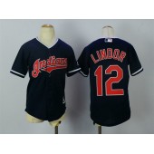 MLB Cleveland Indians 12 Francisco Lindor Navy Blue Alternate Stitched Youth Jersey