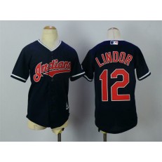 MLB Cleveland Indians 12 Francisco Lindor Navy Blue Alternate Stitched Youth Jersey