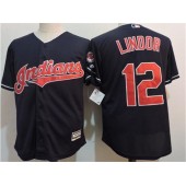 MLB Cleveland Indians 12 Francisco Lindor Navy Blue Home Stitched Majestic Cool Base Youth Jersey