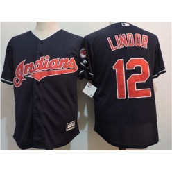 MLB Cleveland Indians 12 Francisco Lindor Navy Blue Home Stitched Majestic Cool Base Youth Jersey