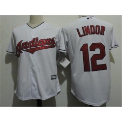 MLB Cleveland Indians 12 Francisco Lindor White Home Stitched Majestic Cool Base Youth Jersey