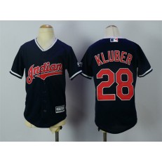 MLB Cleveland Indians 28 Corey Kluber Navy Blue Alternate Stitched Youth Jersey