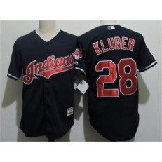 MLB Cleveland Indians 28 Corey Kluber Navy Blue Home Stitched Majestic Cool Base Youth Jersey