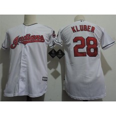 MLB Cleveland Indians 28 Corey Kluber White Home Stitched Majestic Cool Base Youth Jersey