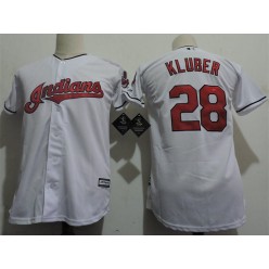 MLB Cleveland Indians 28 Corey Kluber White Home Stitched Majestic Cool Base Youth Jersey