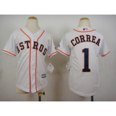 MLB Houston Astros 1 Carlos Correa Home White 2015 Cool Base Youth Jersey