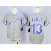 MLB Kansas City Royals 13 Salvador Perez Grey Road 2015 Cool Base Youth Jersey