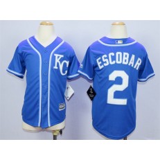 MLB Kansas City Royals 2 Alcides Escobar Alternate Blue KC 2015 Cool Base Youth Jersey