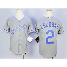MLB Kansas City Royals 2 Alcides Escobar Grey Road 2015 Cool Base Youth Jersey