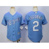 MLB Kansas City Royals 2 Alcides Escobar Light Blue Cool Base Baseball Youth Jersey