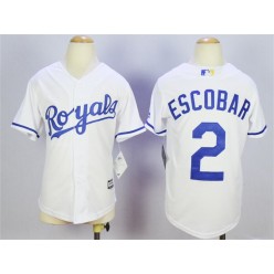 MLB Kansas City Royals 2 Alcides Escobar White 2015 Cool Base Youth Jersey
