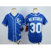 MLB Kansas City Royals 30 Yordano Ventura Alternate Blue KC 2015 Cool Base Youth Jersey