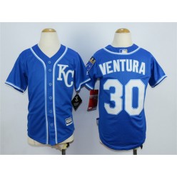 MLB Kansas City Royals 30 Yordano Ventura Alternate Blue KC 2015 Cool Base Youth Jersey