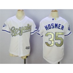 MLB Kansas City Royals 35 Eric Hosmer White World Series Champions Gold Program Majestic Youth Jersey
