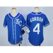 MLB Kansas City Royals 4 Alex Gordon Alternate Blue KC 2015 Cool Base Youth Jersey