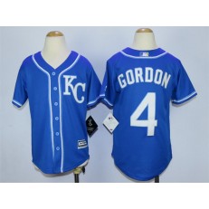 MLB Kansas City Royals 4 Alex Gordon Alternate Blue KC 2015 Cool Base Youth Jersey